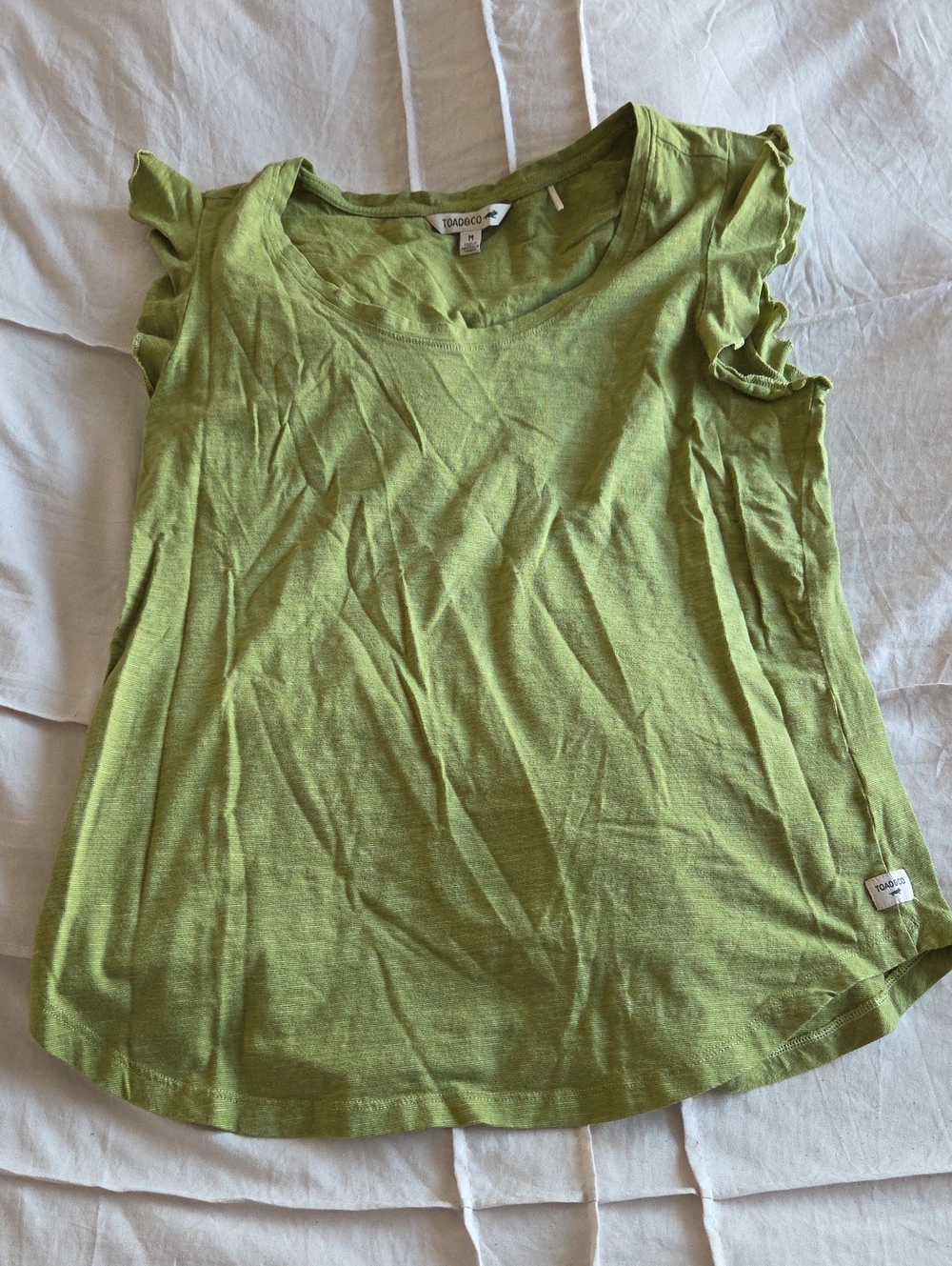 Toad&Co Lime Green Ruffle Sleeve Tank